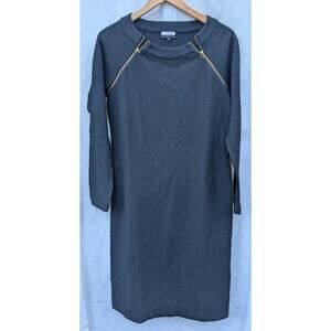 Jaeger London Womens Wool Shift Dress Sz M‎ LBD Little Black Dress Gold Zipper